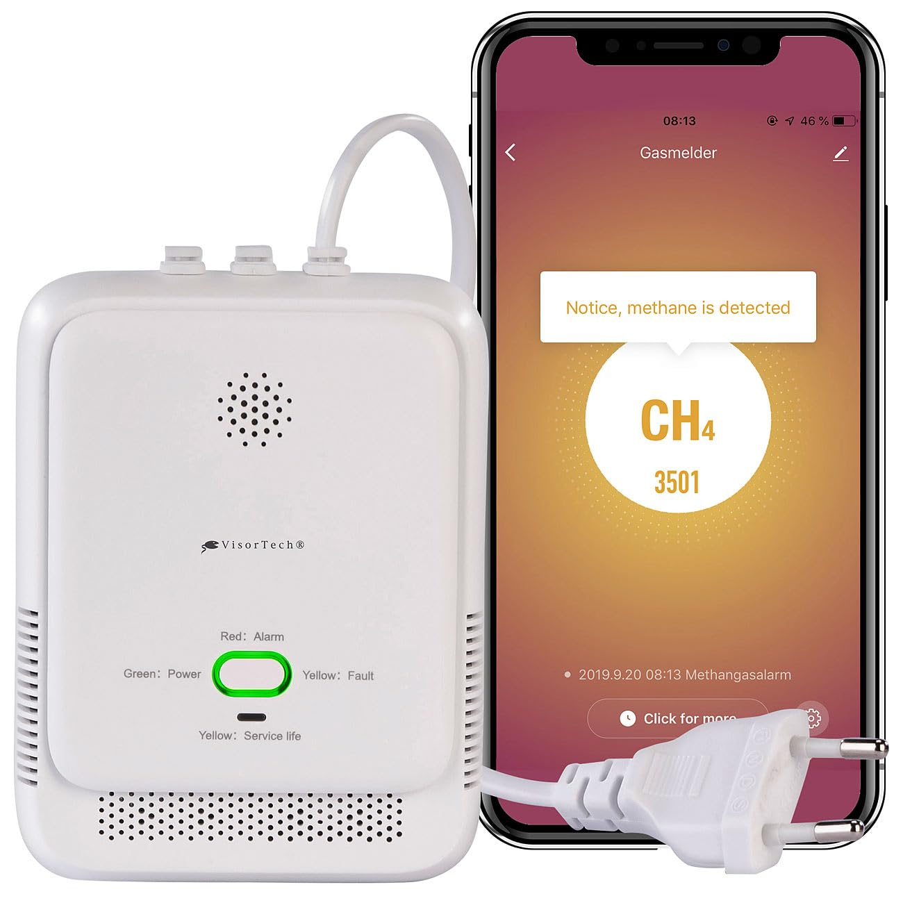 VisorTech Gasmelder Camping: 2er-Set Smarter Multi-Gasmelder für haushaltsübliche Gase, WLAN, App (Gaswarnmelder WLAN, Gasleckdetektor, Grill)