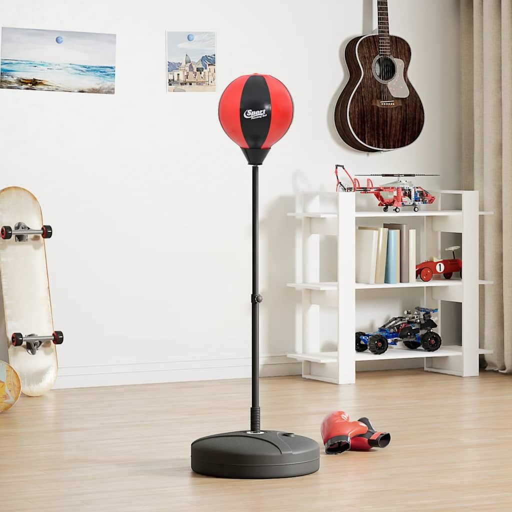 Palla da boxe con supporto in acciaio, regolabile in altezza 81-122 cm, guanti e pompa inclusi, ideale per allenamento di boxe, allenamento con forza e percussioni in casa, studio, cantina