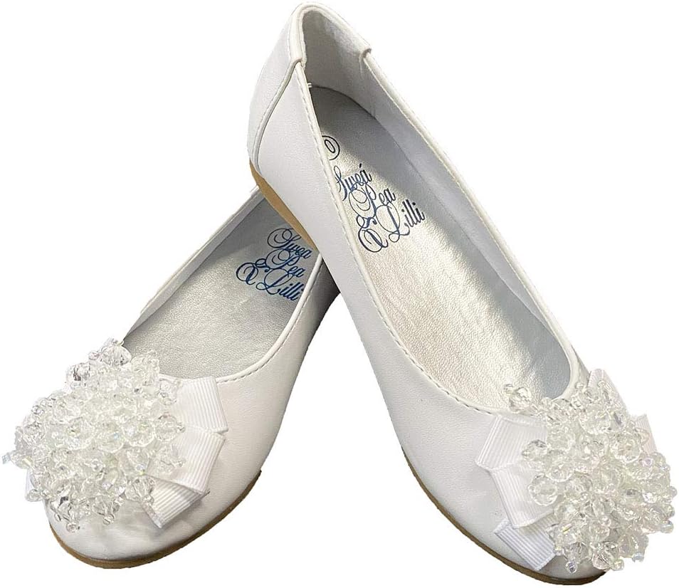 Girls Flats with Crystal Bead Bow (1, White)