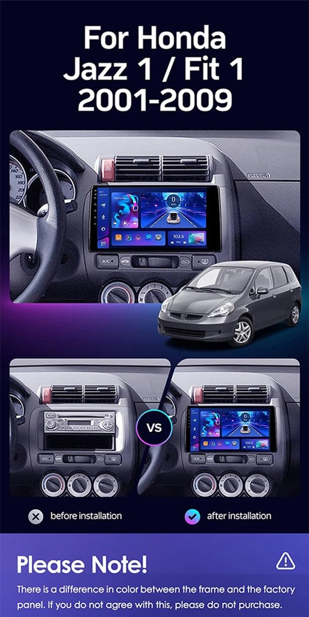 Autoradio Android per Honda Fit Jazz GD 2001-2009 Schermo Touchscreen QLED Android Auto CarPlay Musica Wireless/Bluetooth/FM/AM/RDS/DSP/WiFi/GPS/ADAS DVR/Ventola Di Raffreddamento