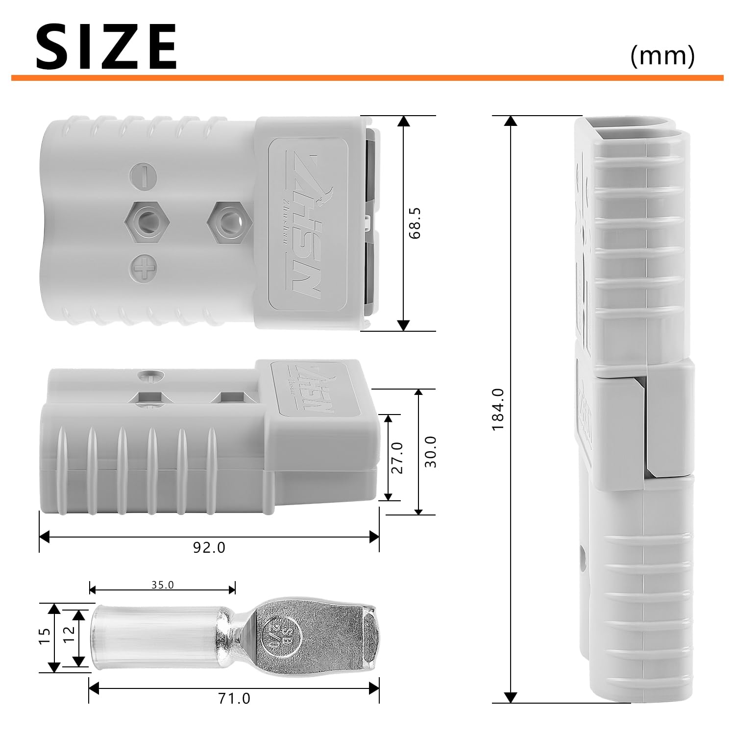 Zhushan Kit di 2 connettori a scollegamento rapido per batteria da 350 A per verricello per rimorchio, calibro AWG 2/0, grigio - alimentazione facile e affidabile