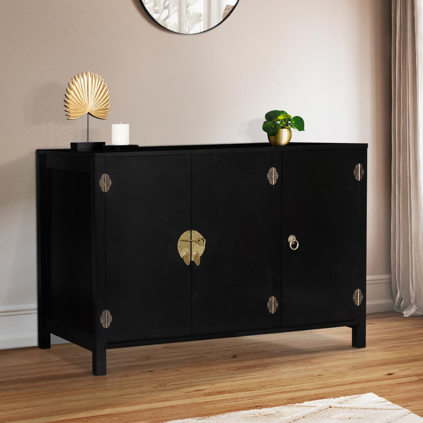 IDMarket Yang - Aparador bajo (110 cm, 3 puertas, madera, color negro