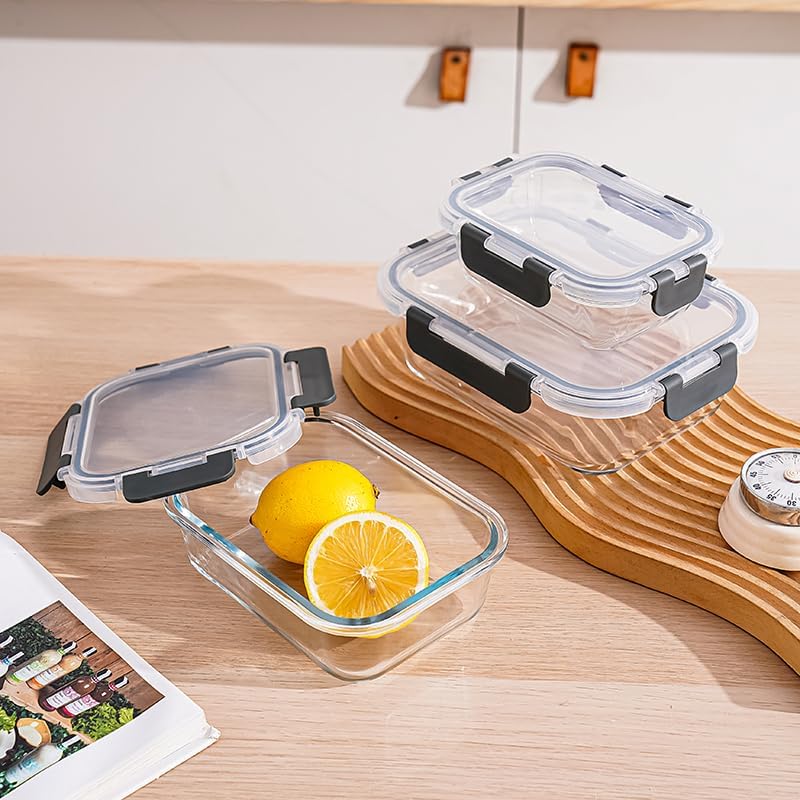 Miniatura 4 de 3 loncheras de vidrio selladas con tapa, recipiente de almacenamiento de alimentos de vidrio, lonchera de vidrio sellado, se puede colocar en