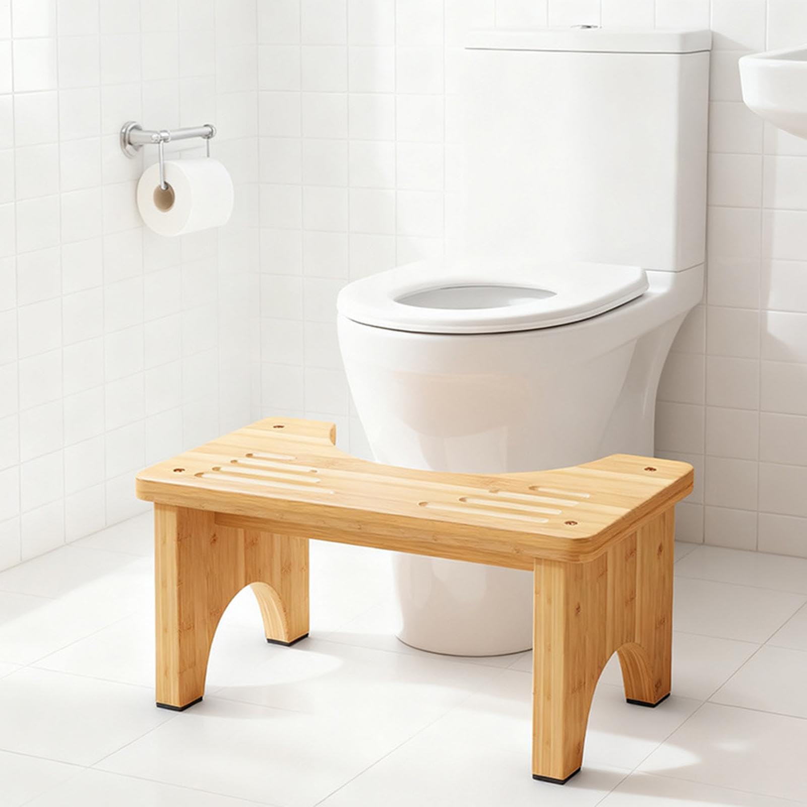 Poop Sgabello per Bagno Legno Ergonomico Antiscivolo Pieghevole Portatile