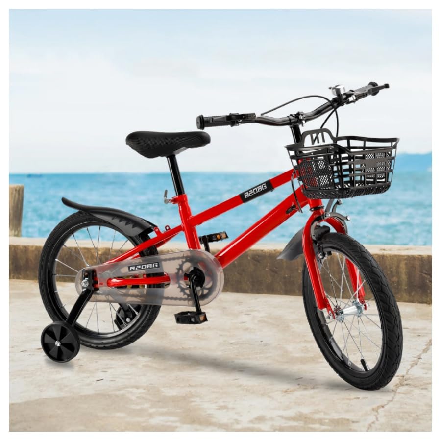 Artudatech 自転車 子供 16インチ 子供用自転車 高炭素鋼フレーム 16インチ 女の子 男の子 補助輪 キッズバイク こども 低学年 ぬいぐるみ座席 人形用シート 取外し補助輪 コマ付き インストールツール 多色 プレゼント お祝い 赤色