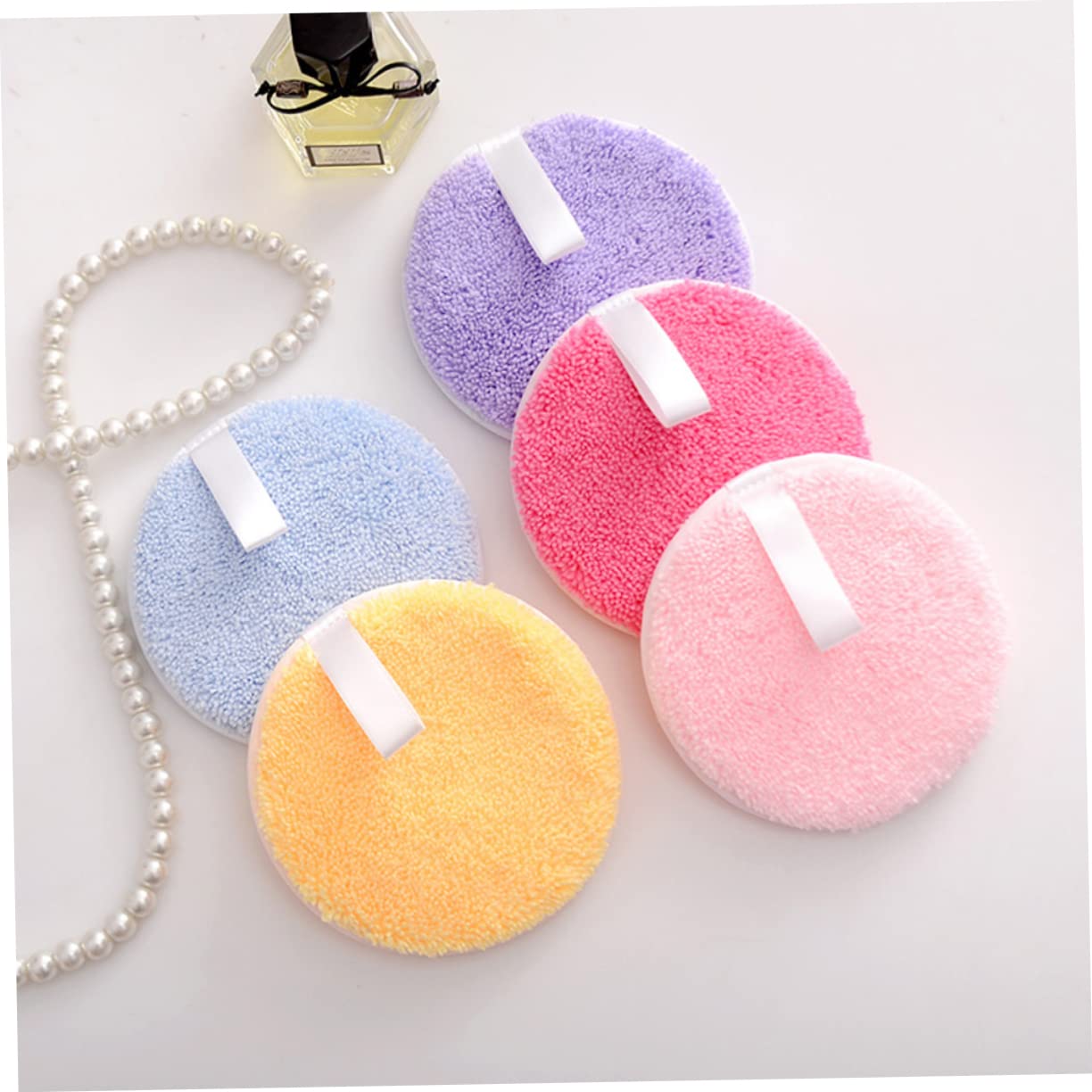 FOMIYES 5pcs Round Makeup Face Cleaning Pads Washable Cosmetics Accessories Gentle Makeup Washcloths Soft Puff for