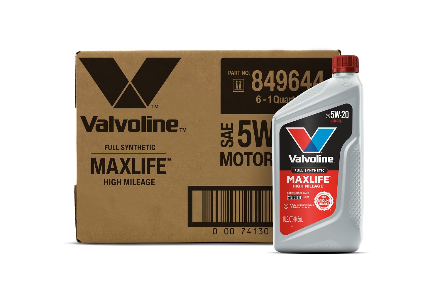 Valvoline Full Synthetic High Mileage with MaxLife Technology SAE 5W-20 Motor Oil 1 QT, Case of 6