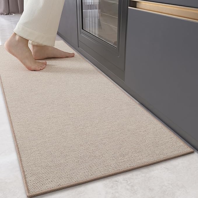 Color&Geometry Kitchen Rugs and Mats Non Slip Washable, Absorbent Woven Kitchen Runner Rug Easy to Clean Kitchen Floor Mats for in Front of Sink, Laundry Room, Hallway, 17x71, Khaki
