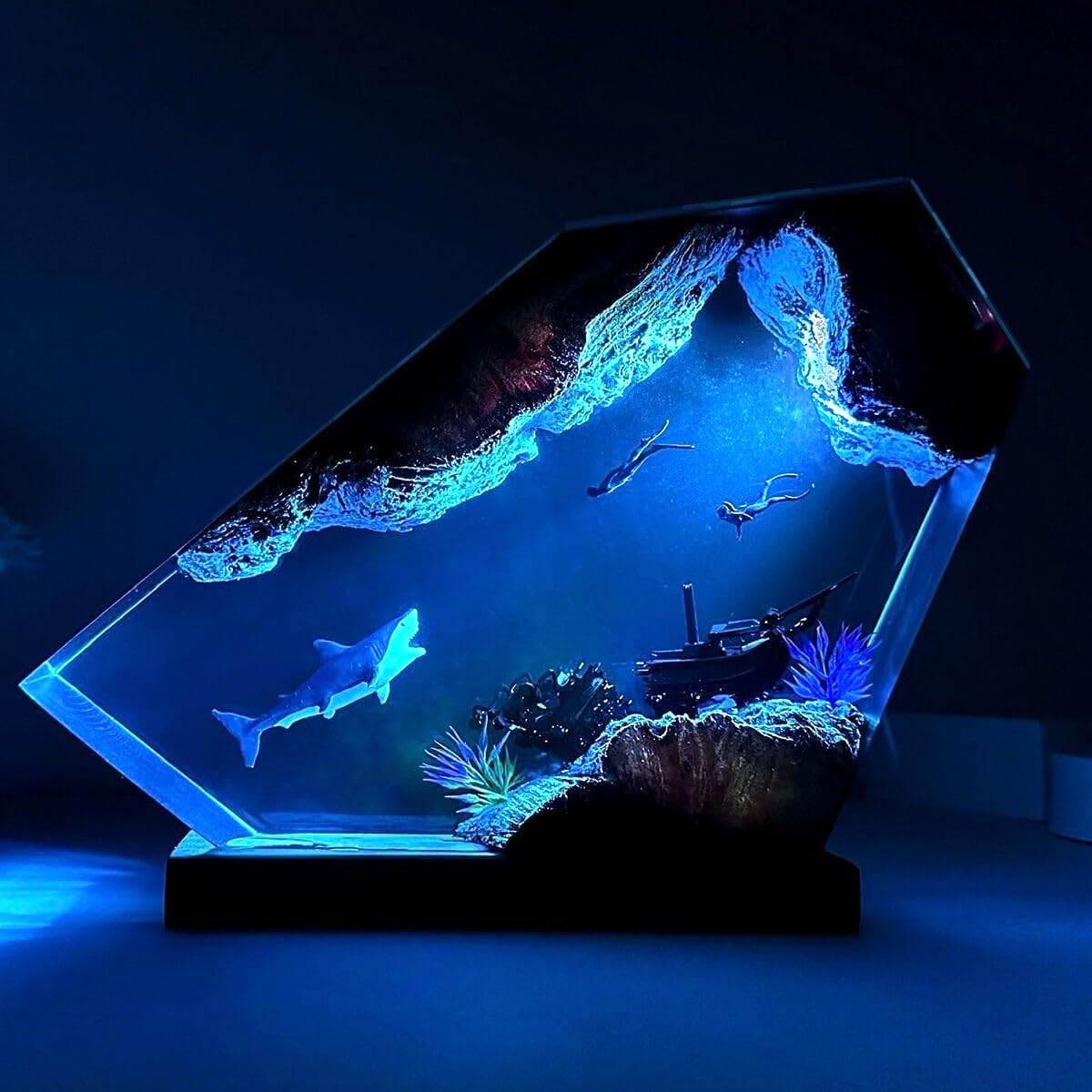 Shark Ocean Resin Lamp, Handmade Resin Night Light for Home Office Decor, Multi-Color LED Light with USB Port, Shark Gifts for Women & Men, Birthday Holiday Marine Biology Gifts for Kids (6"x4") - Image 6