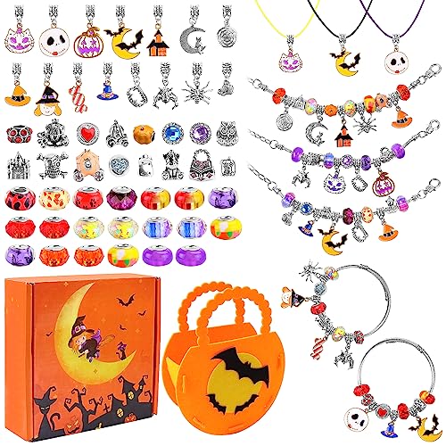 Homgaty Halloween Schmuck Basteln Mädchen, Mädchen Geschenke 6-12 Jahre, Schmuckbastelsets Halloween Kostüme für Mädchen Kinder, Charm Armband Kit DIY für ab 6 7 8 9 10 11 12 Jahre