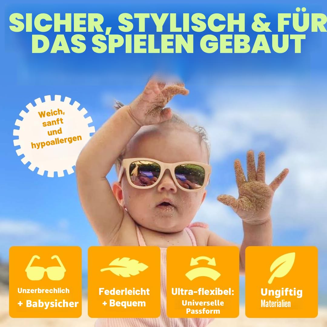 BABY SUNNIES Polarisierte Baby Sonnenbrille mit Riemen - 0-24 Monate, UV Schutz, Bruchsicher - Kinder Sonnenbrillen BPA Frei