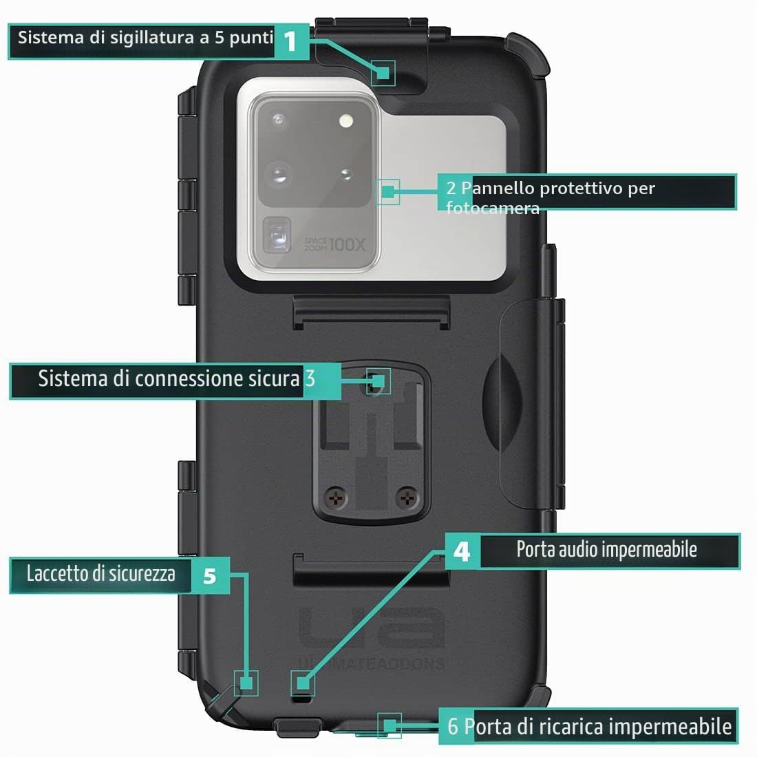 Ultimateaddons Custodia universale resistente impermeabile e antiurto per telefoni XXL (168 x 78 mm)