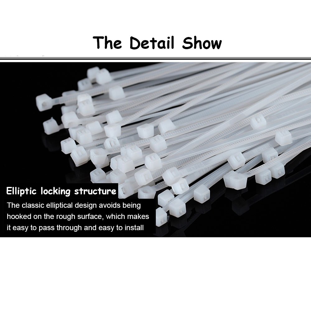 Zip Ties - Bridas resistentes de 4+6+8+10+12 pulgadas, color blanco y negro, 500 unidades (paquete combinado) bridas de plástico de nailon autobloqueantes