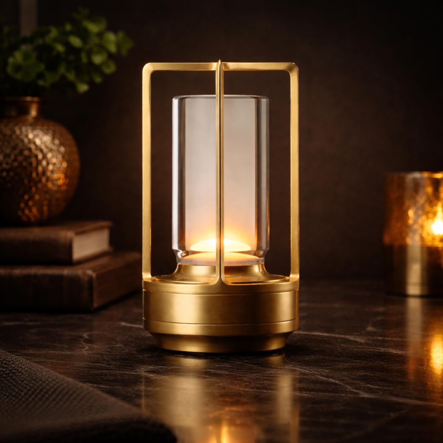 NYRWANA Table Lamp | 2000mAh Battery | Home Decor, Lamp, Lamps for Bedroom and Living Room, Stepless Dimming, 3 Colour Touch Control, USB-C Charging, Rakhi Gift for Brother & Sister (Metal - Gold)