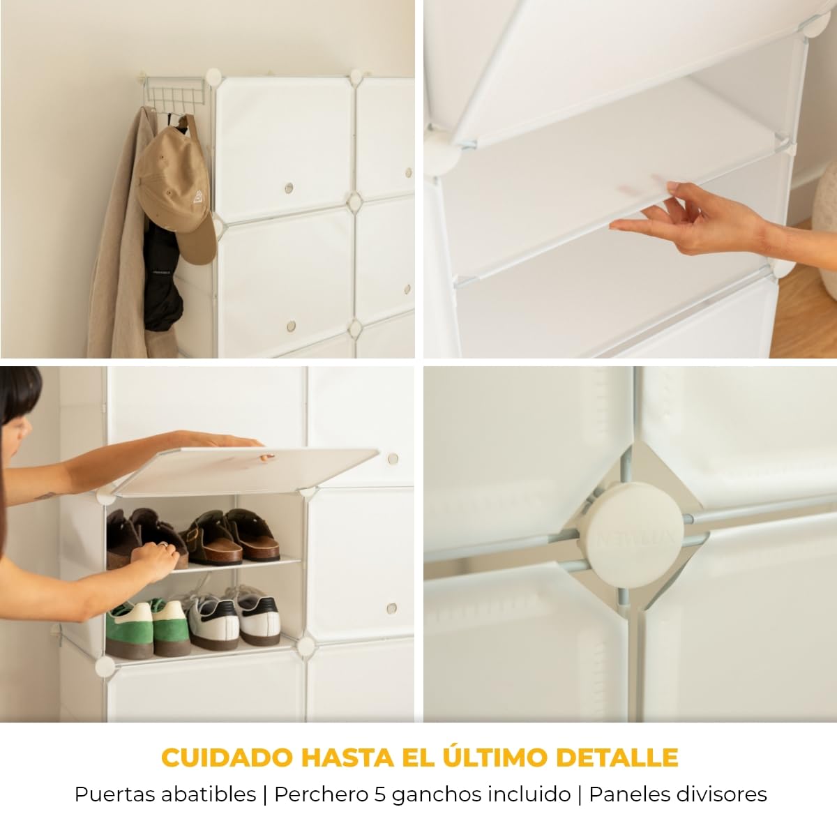 Newlux - Zapatero 6 Compartimentos Cube C6 para 24 Pares (83x32x95cm). Organizador Zapatos 30x40x30cm Cada Cubo. Zapatero Entrada Recibidor Modular 30kg Capacidad. Estantería Plástico Modular Blanca