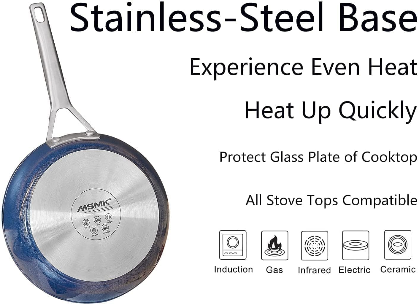 MsMk 12 Inch Nonstick Blue Frying Pan with Lid,Titanium and Ceramic Nonstick skillet with lid, PFOA Free,Scratch-resistant,Non-Toxic,Stay-Cool Handle, Induction,Dishwasher Safe, Oven Safe to 700°F