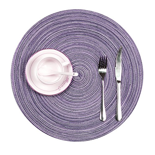 Image of SHACOS Round Braided Placemats Set of 6 Round Placemats Cotton Blend Fabric Table Mats for Wedding Party (Light Purple, 6)