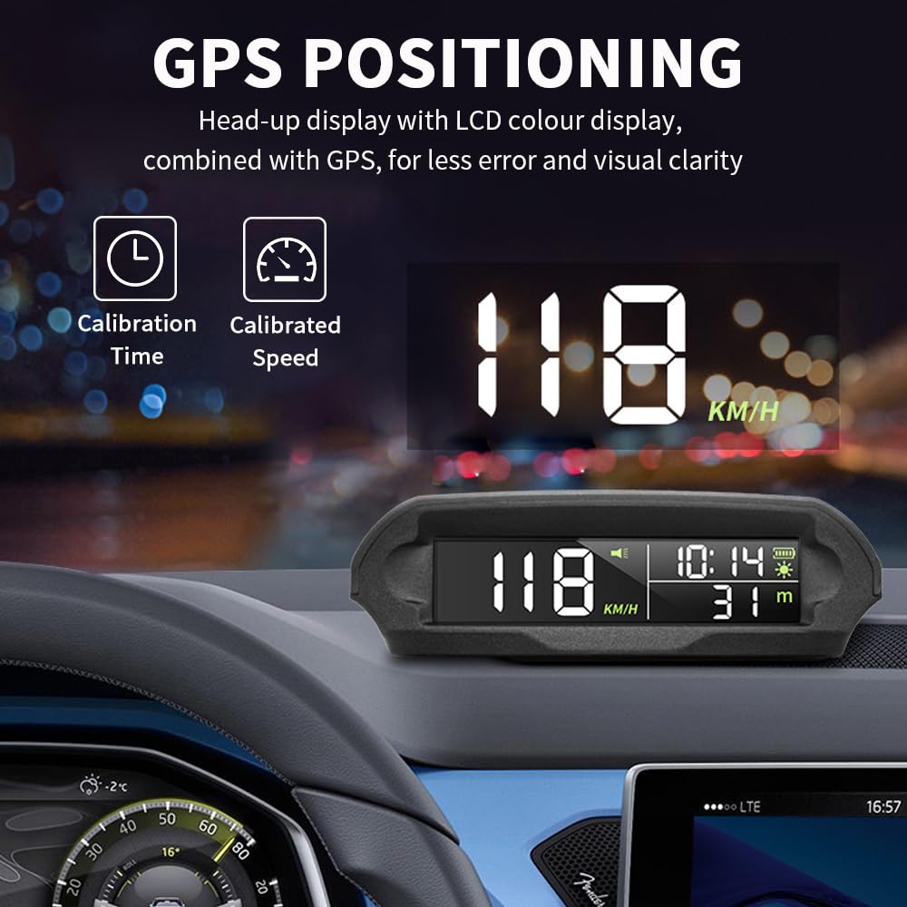 OBEST HUD multifonction pour voiture, Smart Automotive Head Up Display, GPS Visualización de Velocidad/Tiempo/Temperatura/Altitud, Medidor Sistema Diagnóstico Coche, Alarma de Exceso de Velocidad