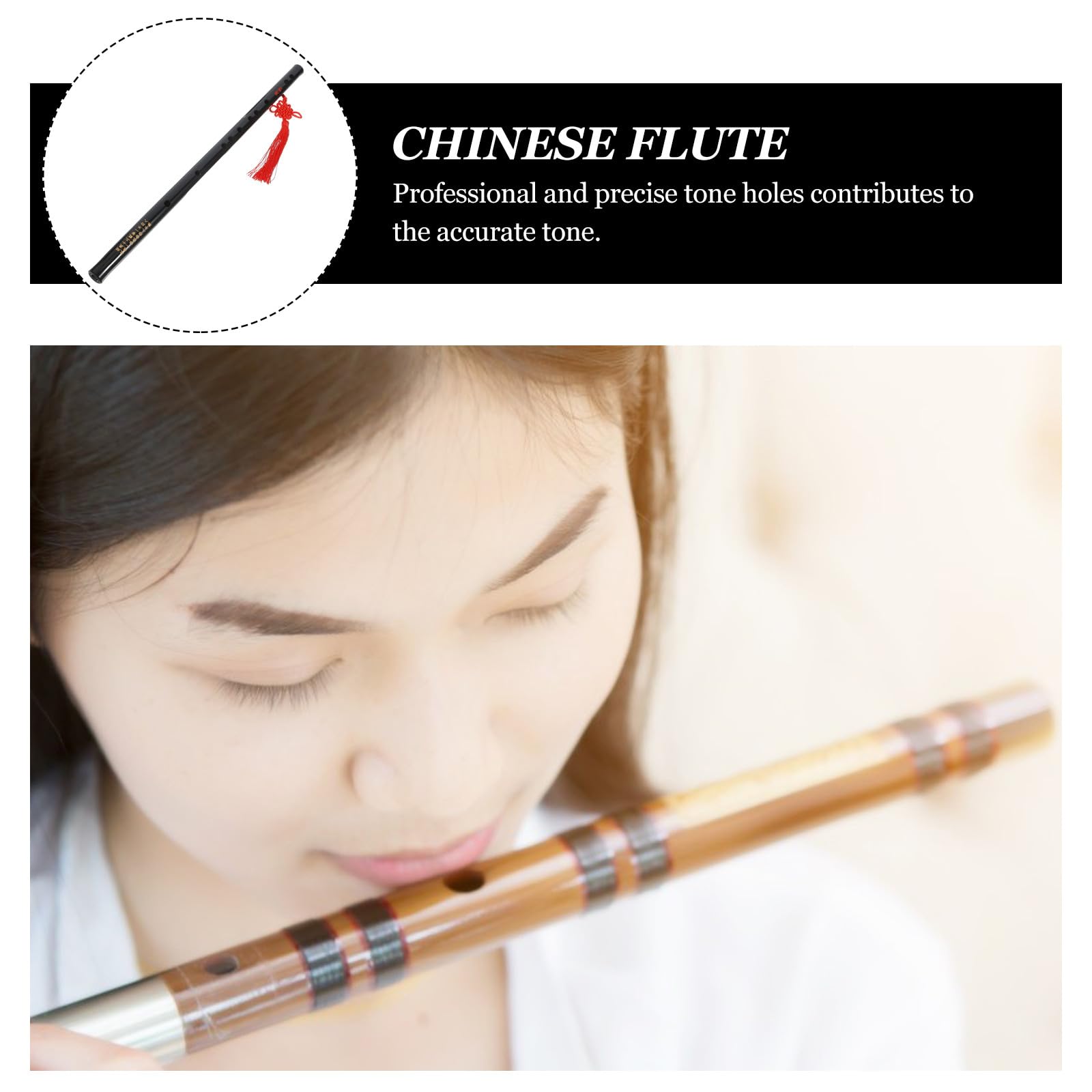 Schwarze Chinesische Bambusflöte für Anfänger Leicht zu Halten Tragbar mit Quaste für Kinder und Erwachsene Traditionelle Flöte