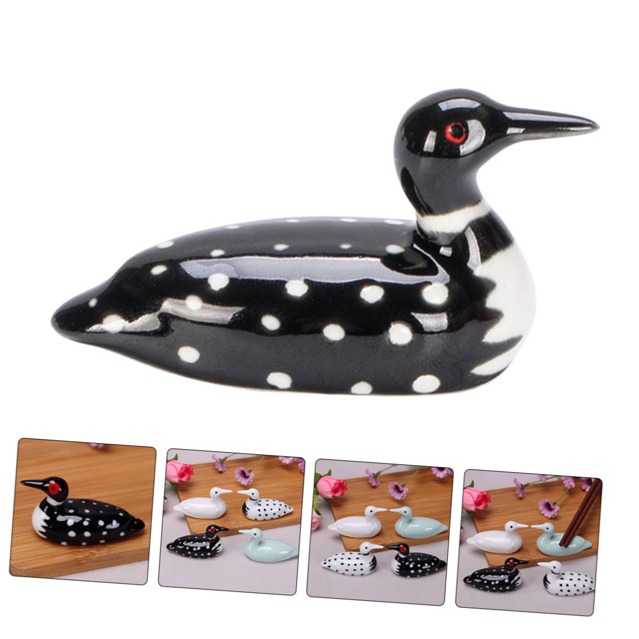 Support de baguettes, support de 16 ustensiles en forme de canard pour le dîner, support de fourchette, support de couverts en céramique, forme de coussin de bureau, motif de cuisine, cuillère noire,