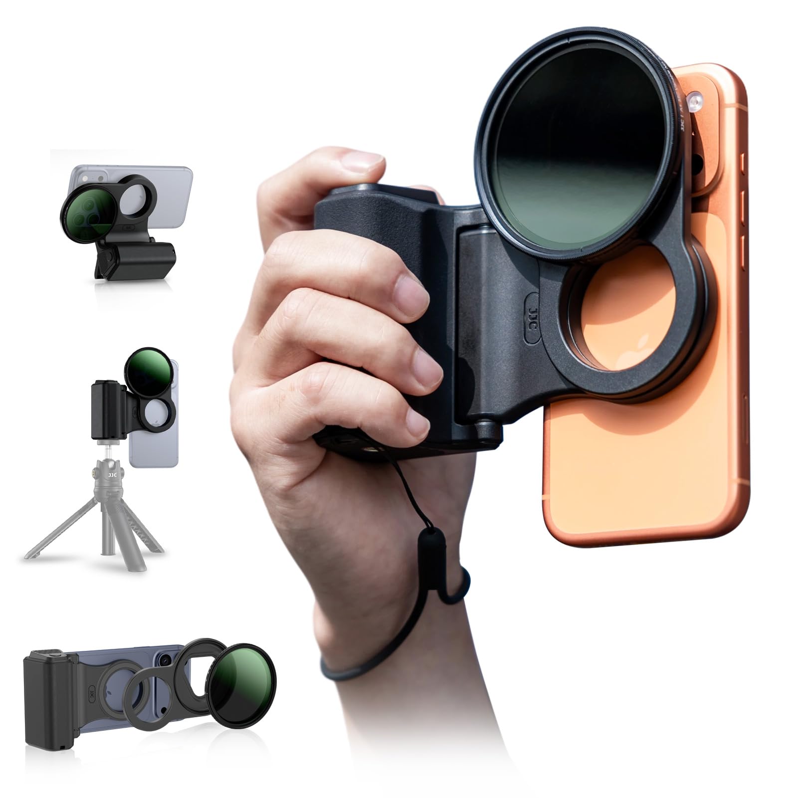 JJC Filtro ND Variable para teléfono ND2-128 (7 Paradas), Adaptador de Filtro magnético, Handgirp, Kit 3 en 1 para iPhone 17/Air/17 Pro/16 Pro/15 Pro/14 Pro, filtros de Densidad Neutra con Agarre de