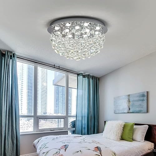Miniatura 7 de Saint Mossi - Lámpara de araña de cristal K9 de 9 luces, lámpara de techo empotrada, perfecta para dormitorio, comedor, sala de estar, 13 pulgadas