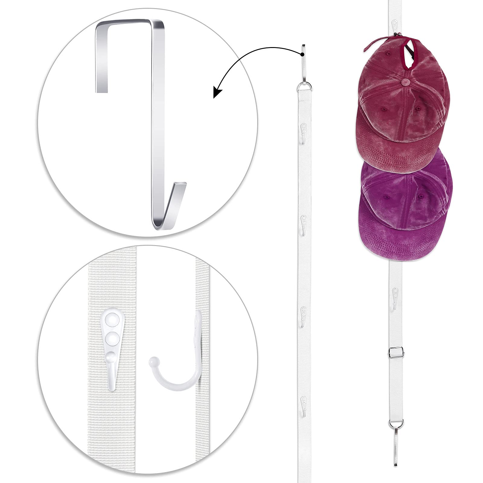 Jetec 2 Pezzi Armadio da Porta Cappelli Regolabile Organizer per Cappelli da Appendere Custodie per Cappelli da Appendere Supporto di Berretti da Baseball Organizer con Gancio (Bianco)