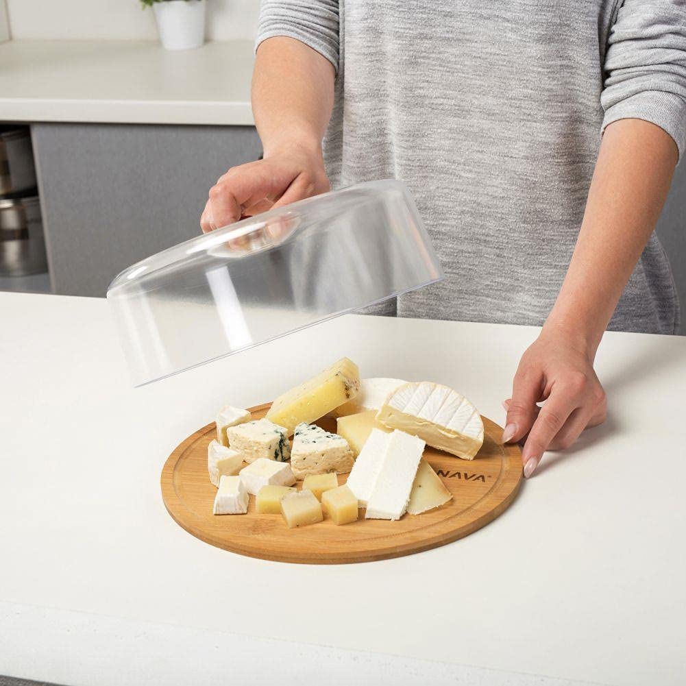 NAVA Tagliere per formaggio, 28 cm, in bambù con copertura per campana salvafreschezza per servire
