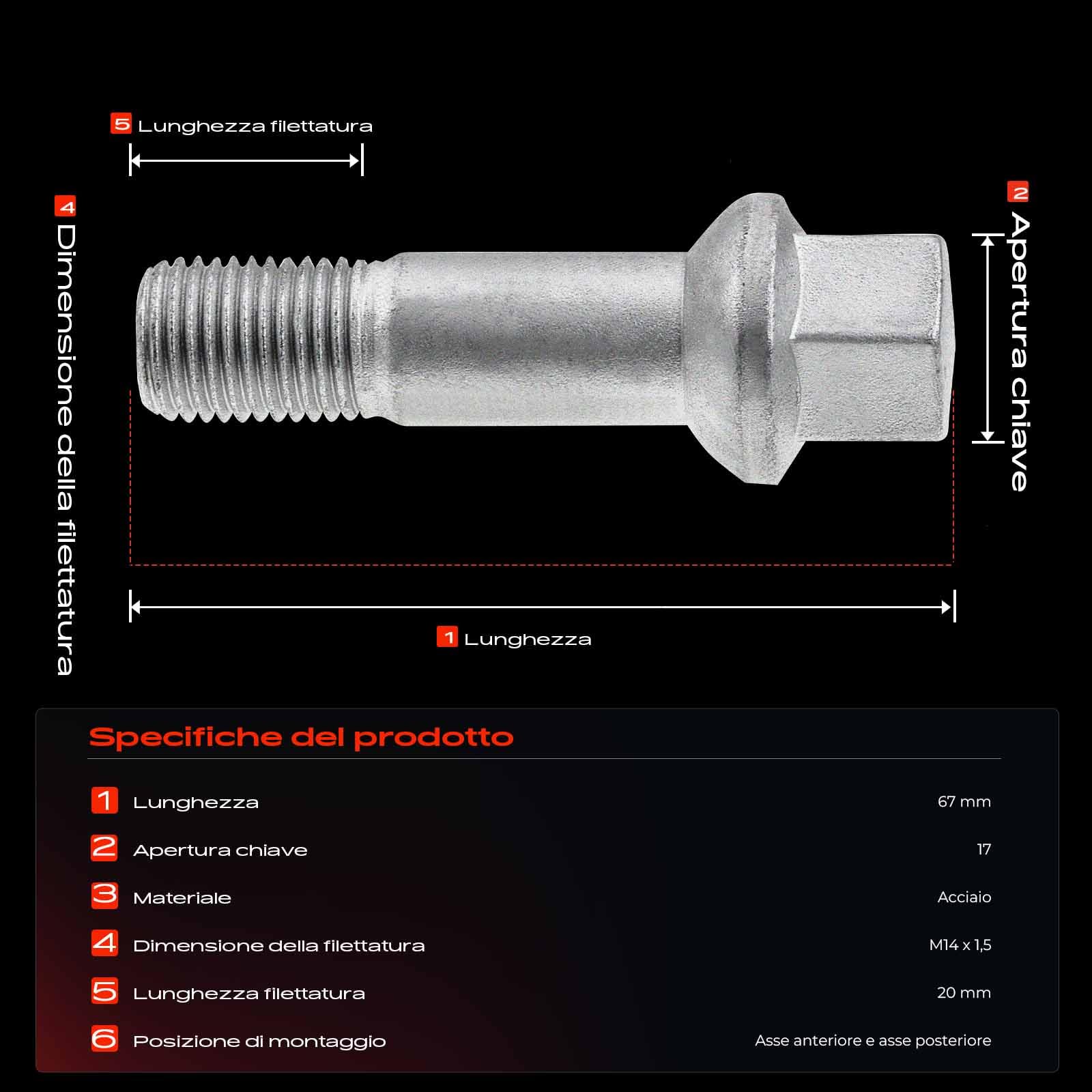 Frankberg 20x Bulloni per ruota Vite ruota M14x1.5 Compatibile con W461 W463 X164 X204 W164 V251 W251 W140 W220 C140 C215 1991-2025 A0009905307