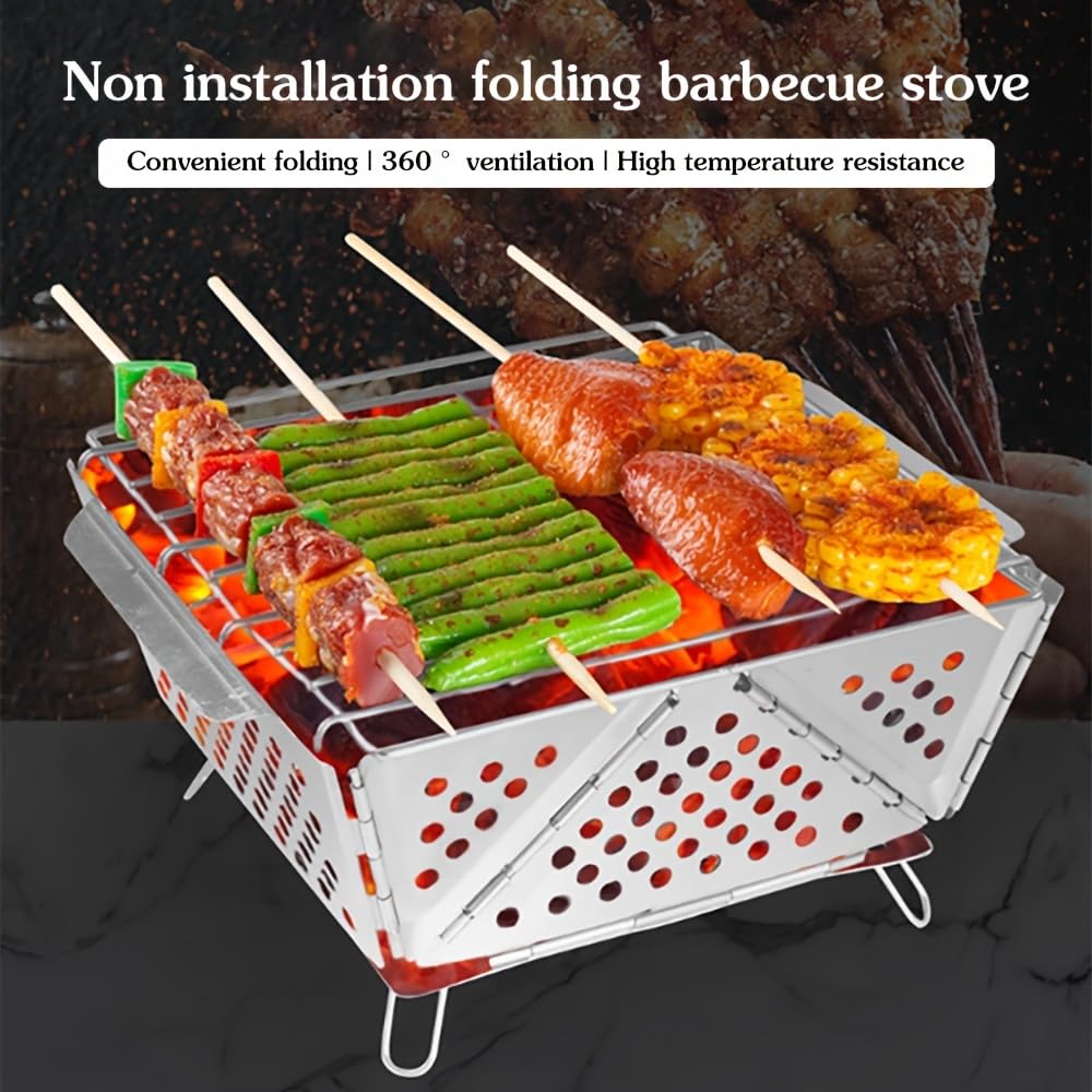 Barbecue a carbonella, pieghevole, portatile, leggero, per grigliare all'aperto, campeggio, escursionismo, viaggi, picnic, barbecue, feste, per tutte le grigliate e le verdure