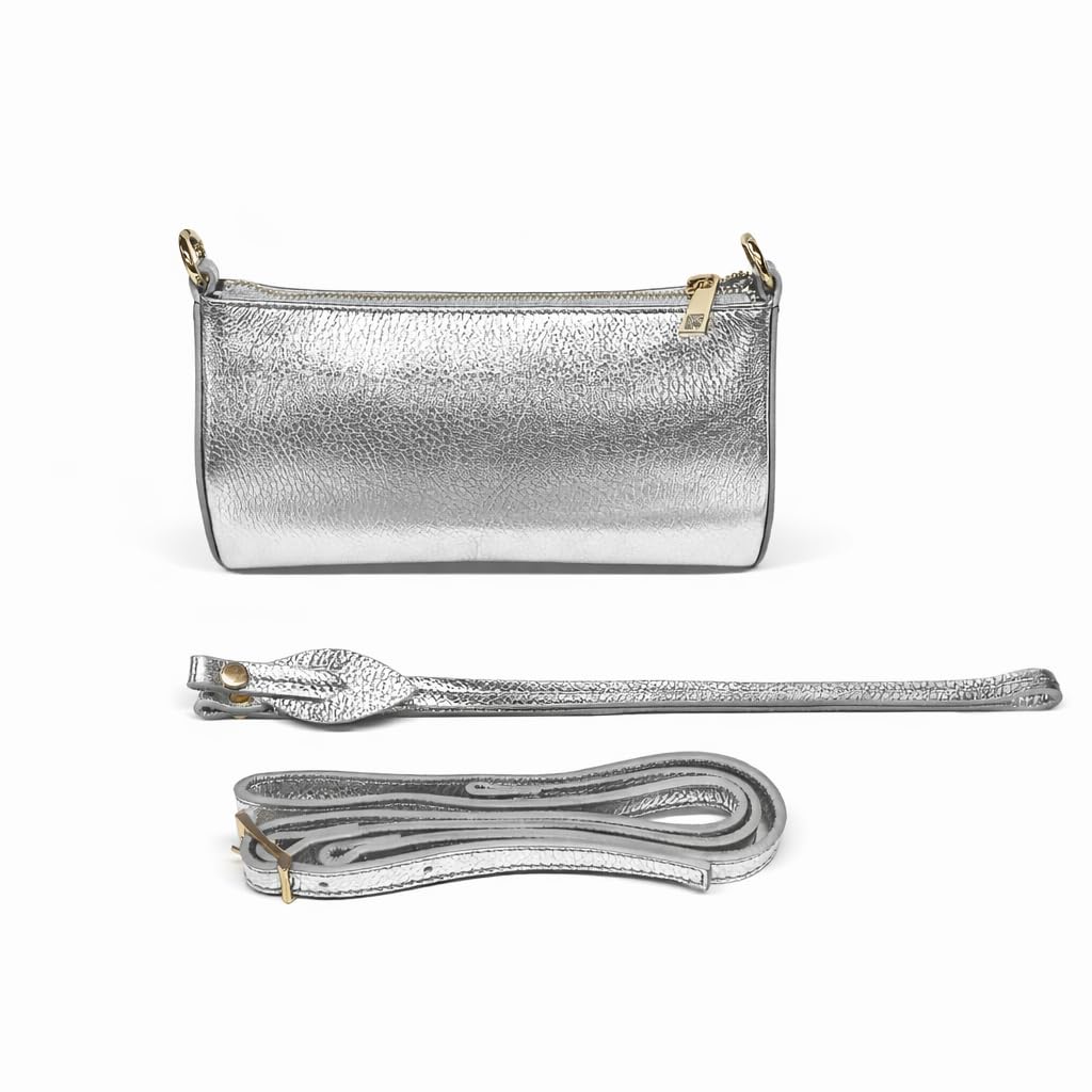 Generico Pochette Donna in Vera Pelle Made in Italy, Borsa Piccola Elegante con Zip e Tracolla Rimovibile, Pochette Donna da Sera o Cerimonia, 23 x 13 x 5,5 cm