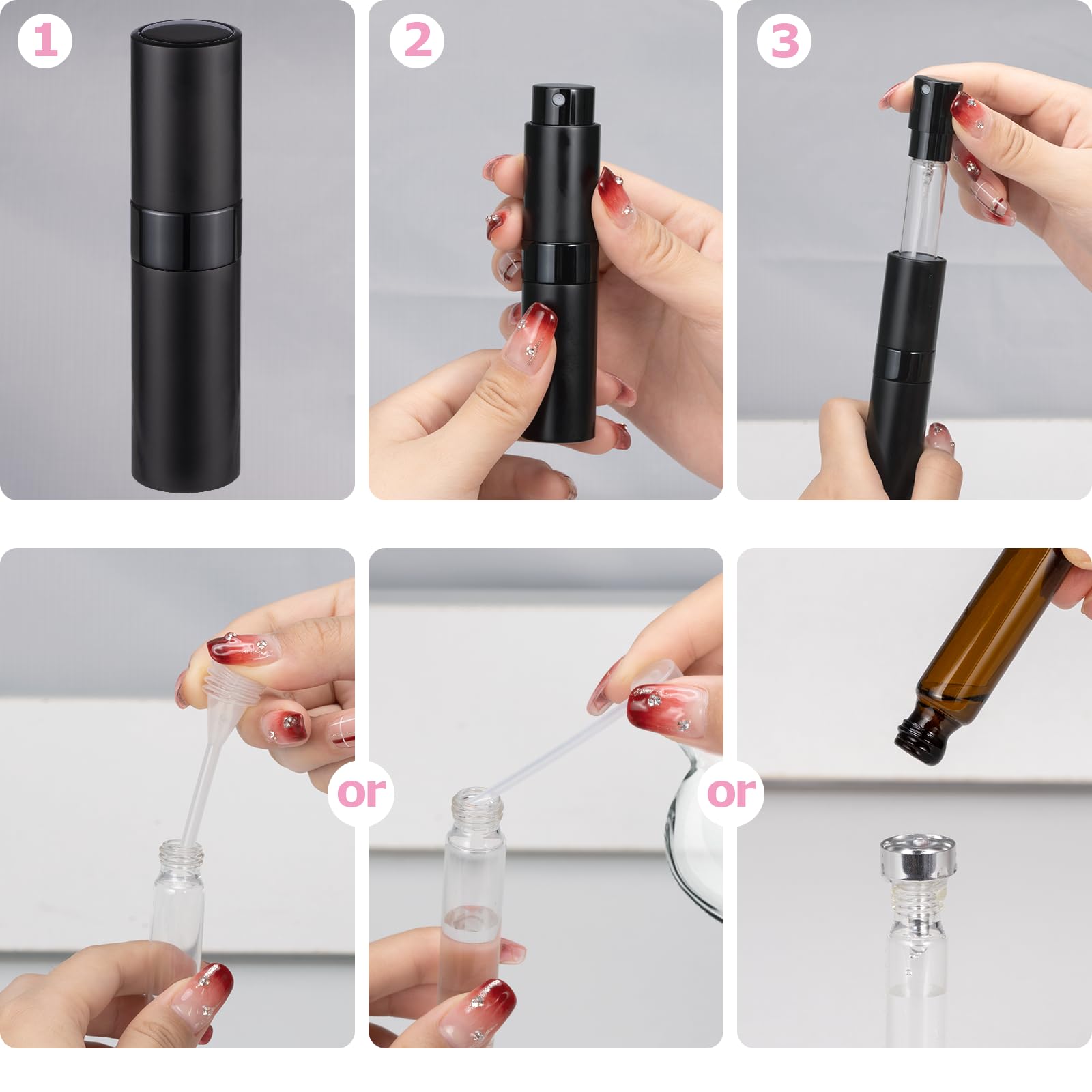 Kiperline 4 sztuki rozpylaczy do perfum, 8 ml, mini butelki na perfumy, do ponownego napełniania, przenośne butelki z rozpylaczem, na podróż