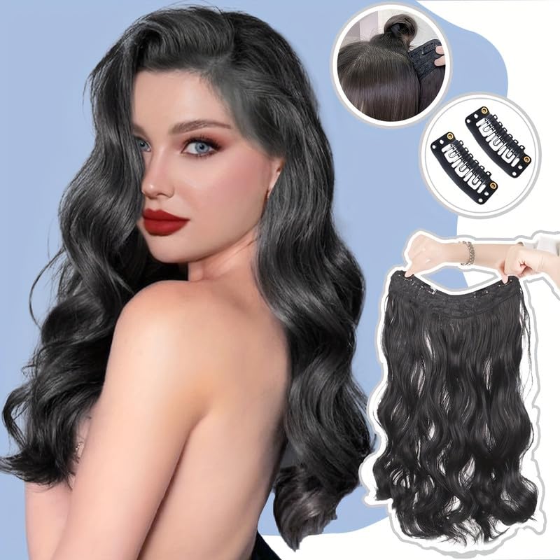 Image of 24 inch Heat Resistant Clip In Synthetic Straight Hair Extensions - Synthetic Hair Extension /Ponytail Long Braided Ponytail With Elastic Hair Ties Synthetic Hair Extensions (Style 4)