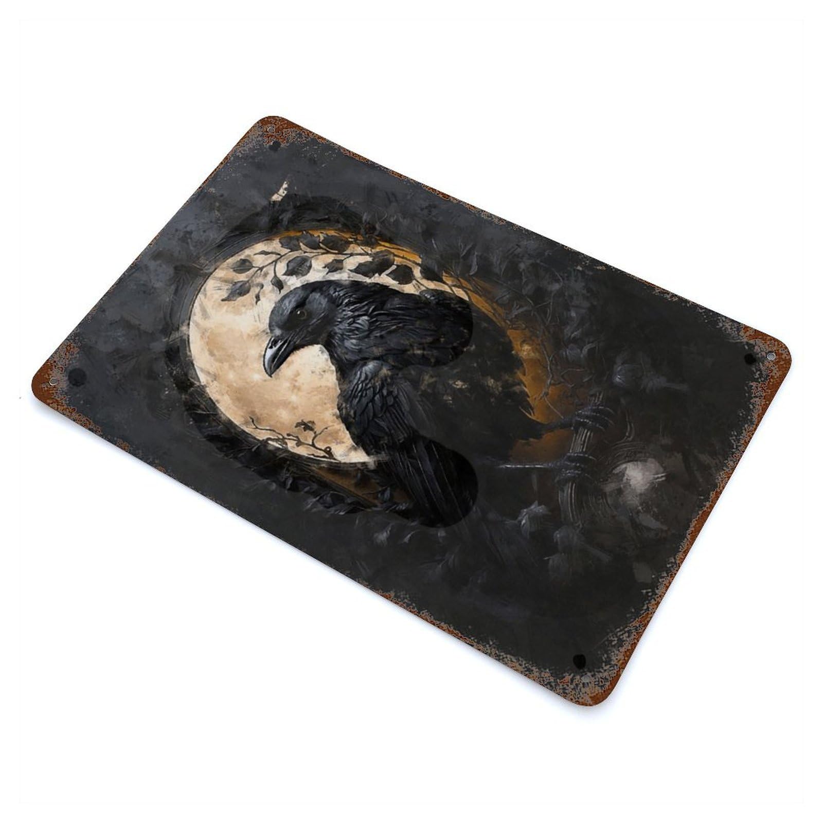 Vintage Rust Metal Sign with Lunar Omen Design 11.8"x7.9", for Garage, Bar And Workshop Decor, Retro Wall Decor