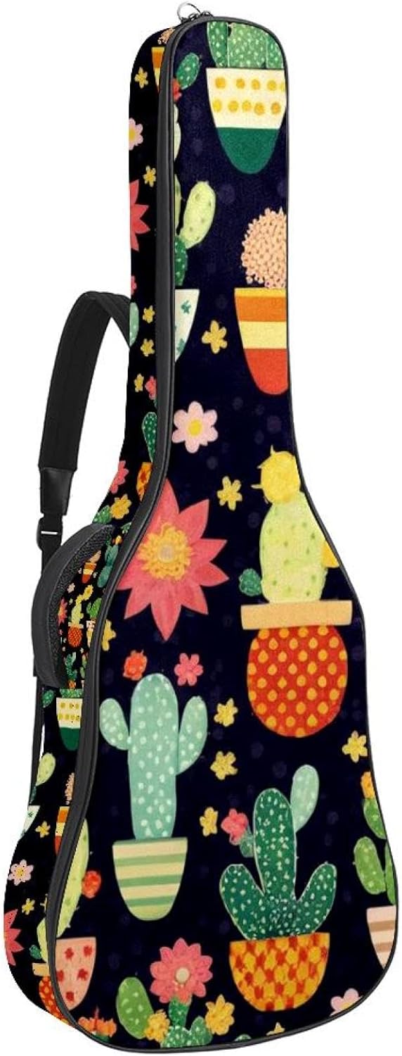40/41/42-inch Colorful Cactus Acoustic Guitar Bag With Adjustable Shoulder Strap And 2 Storage Bags. Guitar Bag With Back Hanging Loop, Electric, and Classical Guitars