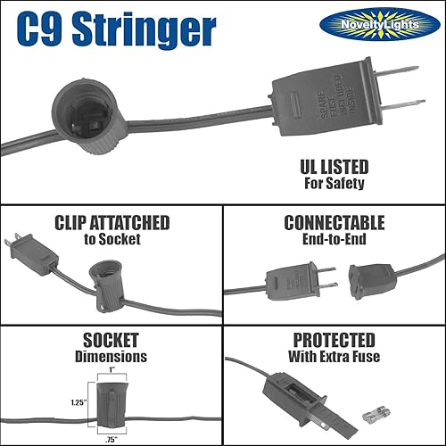 Miniatura 6 de Novelty Lights C9 - Juego de luces de Navidad azules - Cadena de luces de Navidad para exteriores - Luces de Navidad colgantes - Cadena de luces de