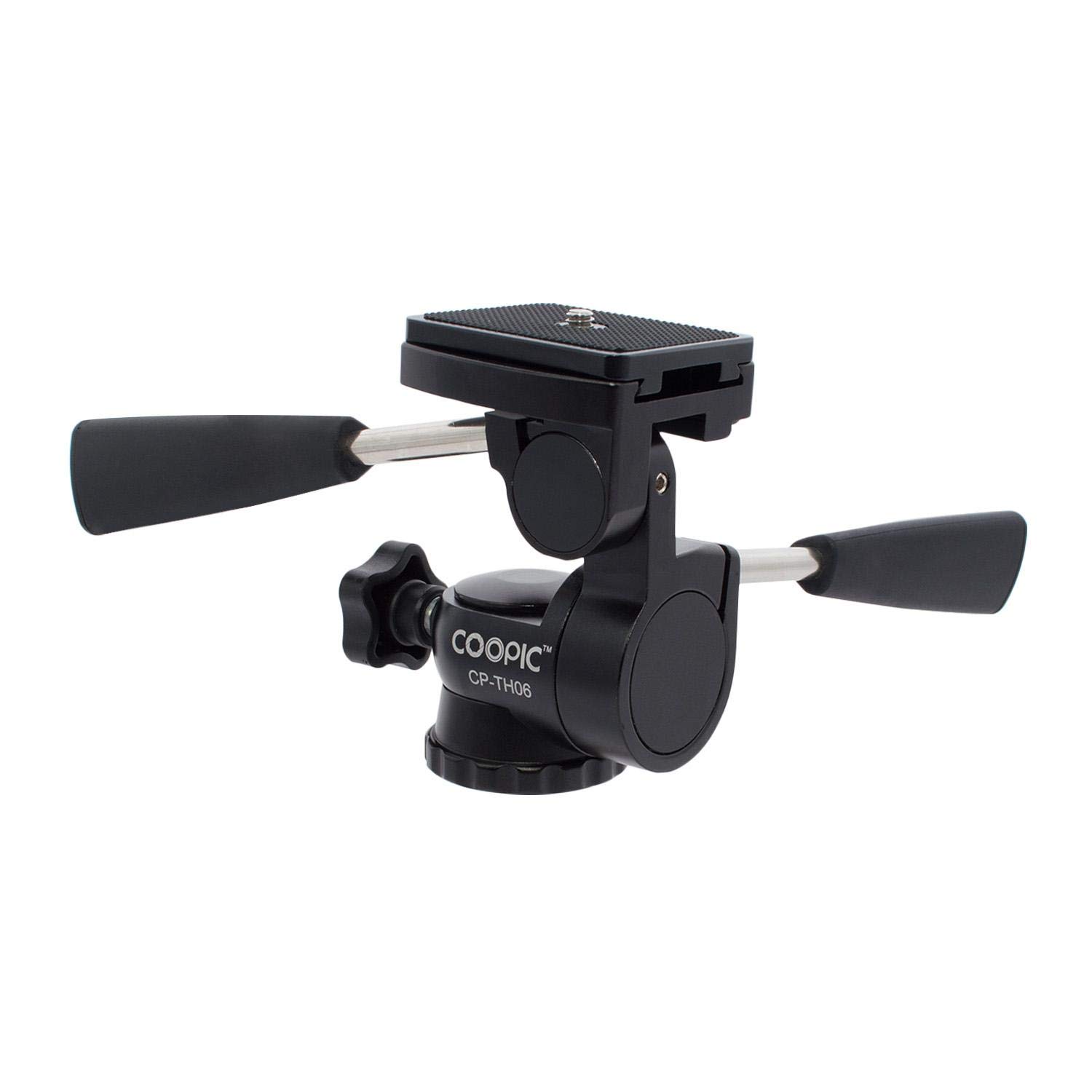 COOPIC TH06 3-Way Tripod Head, Three-Dimensional aluminum alloy Fluid Head with Quick Release Plate, 360 Degrees Free Rotation for Tripod, Monopod, Camera Slider and all DSLR Cameras