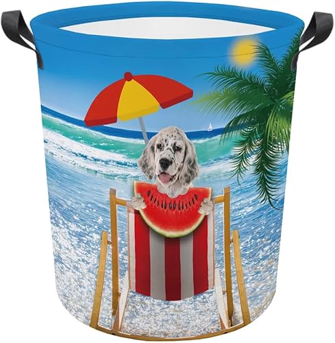 Miniatura 8 de MALIHONG Cesta plegable con estampado de perro, linda cesta de lavandería inglesa para cachorros, cesta de lavandería con asa, caja de juguetes,