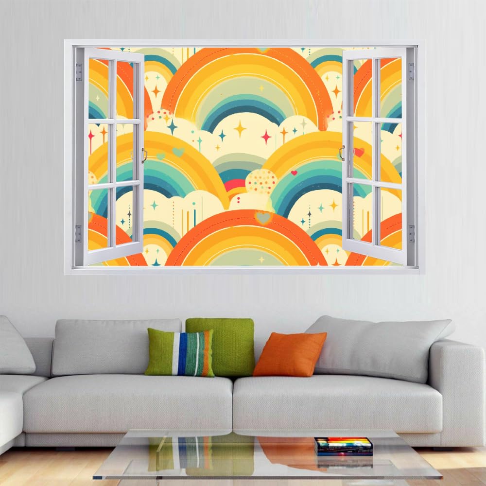 3D Wandaufkleber, Regenbogen Durchbruch Wandtattoos Deko Wand Selbstklebend Cartoon-Wolke, Wand Aufkleber Wanddurchbruch Wandsticker für Zuhause, Badezimmer, Schlafzimmer, Wohnzimmer