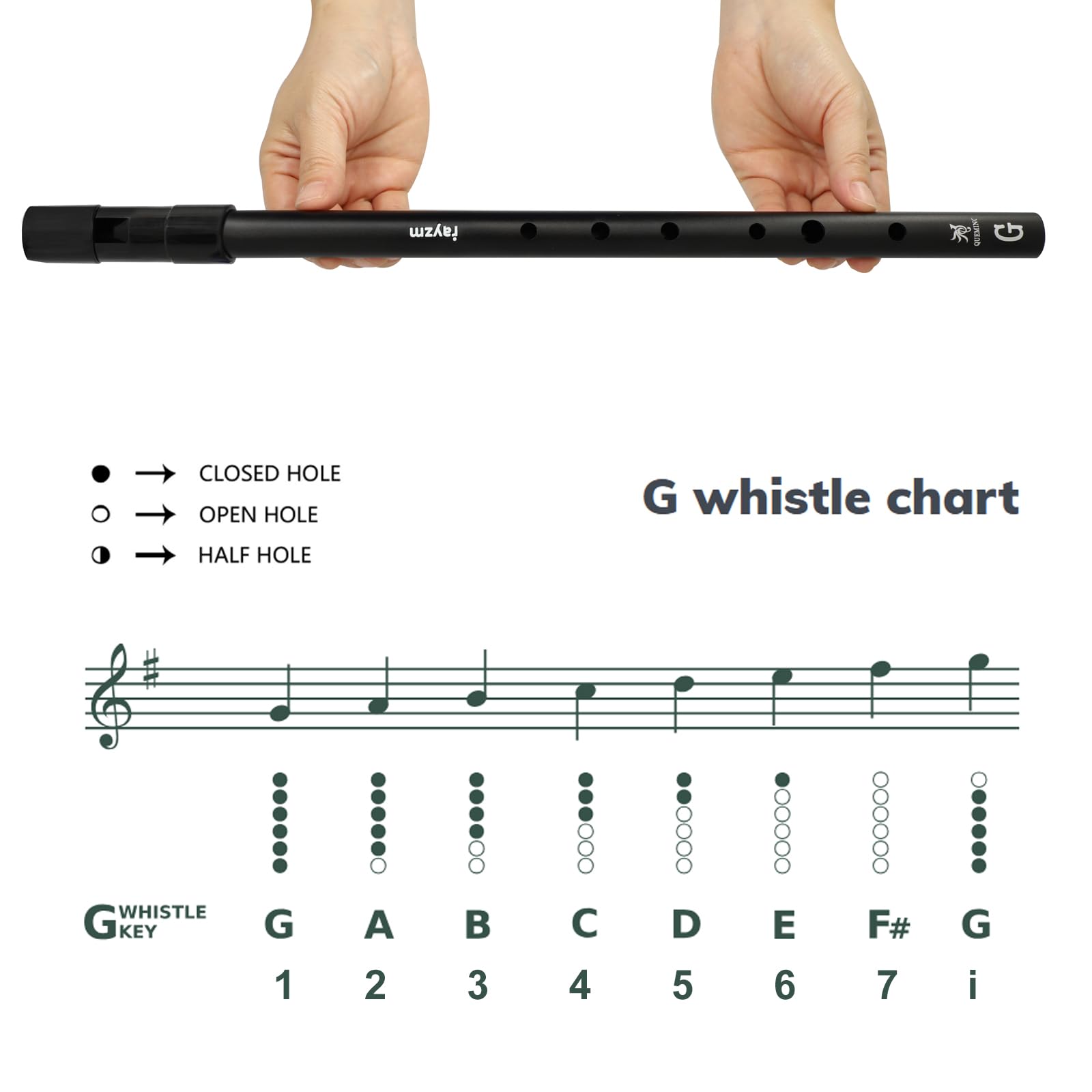 rayzm Fischietto Irlandese in Sol, Tin Whistle Alto in Metallo/Penny Whistle, Flauto Celtico Tradizionale a 6 Fori in Alluminio per Principianti, Suono Stabile, Strumento a Fiato Folk