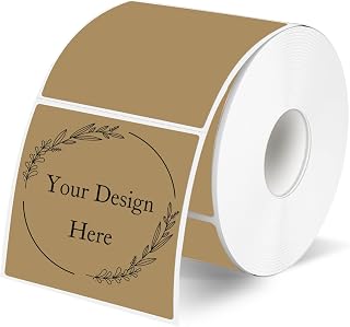 Square Thermal Labels Stickers 3"x3", Brown Square Direct Thermal Labels Stickers, Perforation Line Design- 300 Sheets