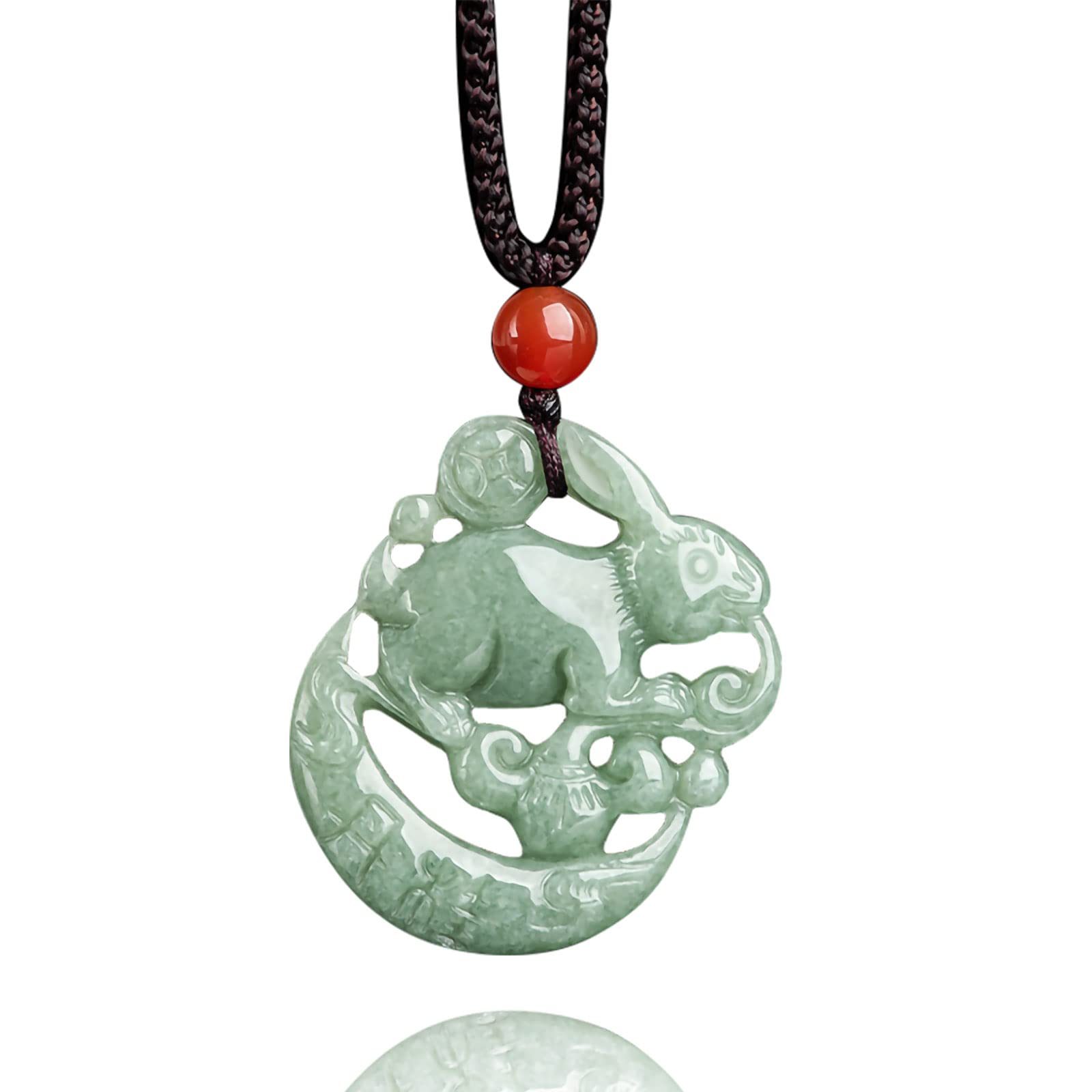 Wealth Rabbit Natural Green Jade Pendant Necklace for Women Men