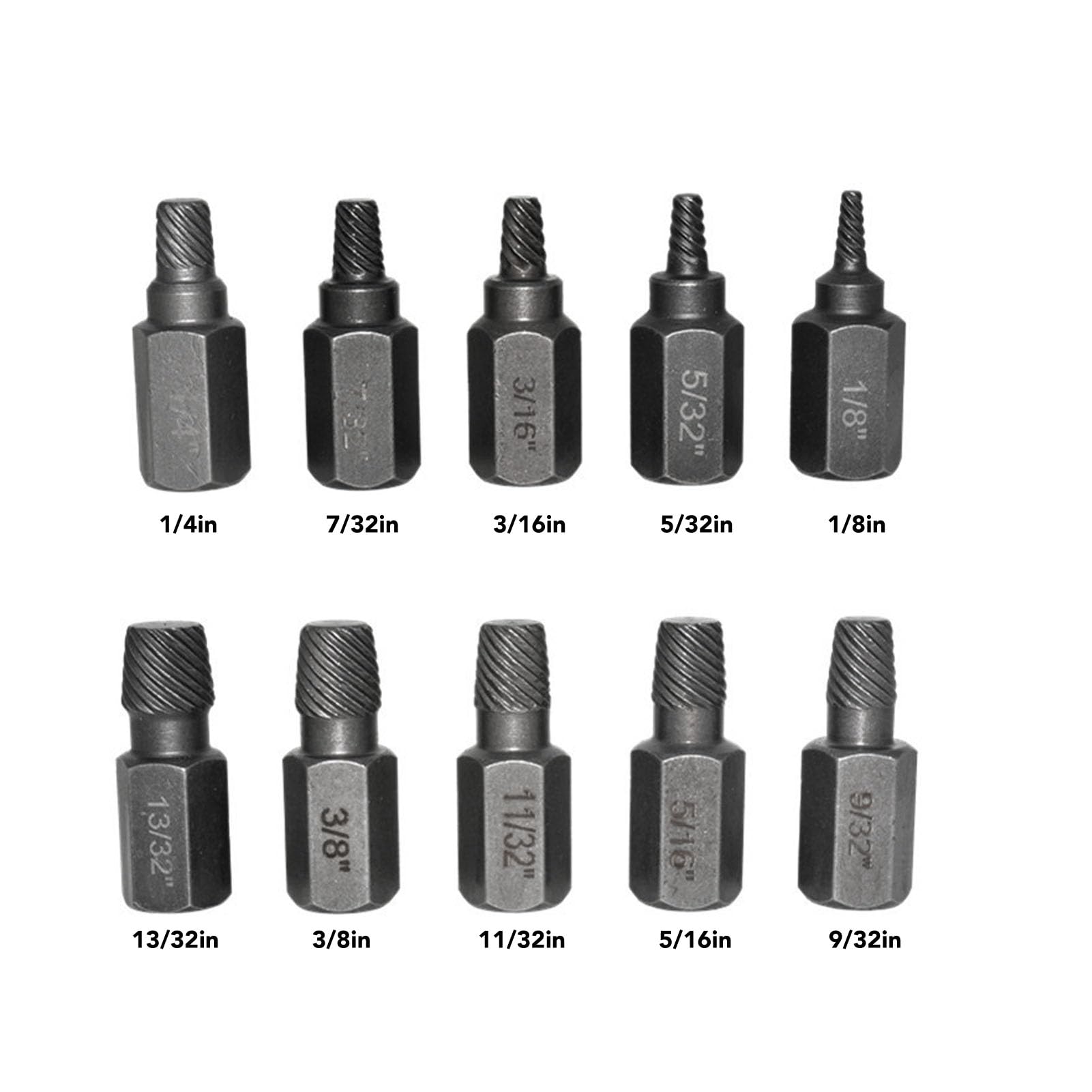 Juego de 10 extractores de Tornillos Pelados, Herramienta para Quitar Tuercas y Pernos de Acero, Perno dañado de 1/4 a 9/32 Pulgadas para Quitar Tuercas y Pernos dañados