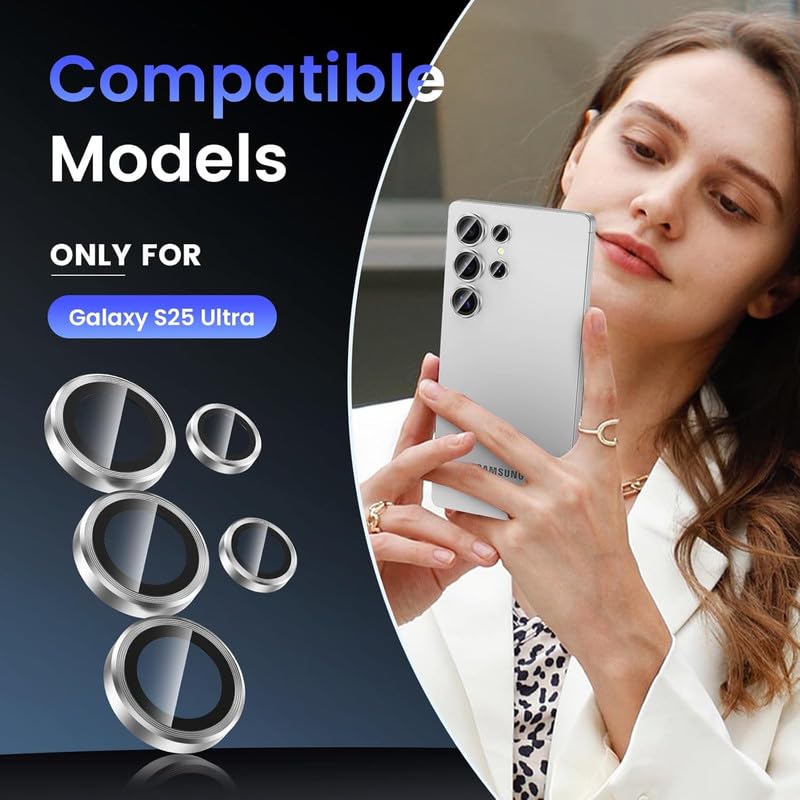 Image of Skinomi Camera Lens Protector Compatible with Samsung Galaxy S25 ultra 5G [Anti-Scratch] Premium Tempered Glass Film Aluminum Alloy Lens Ring Cover- Titanium Silver