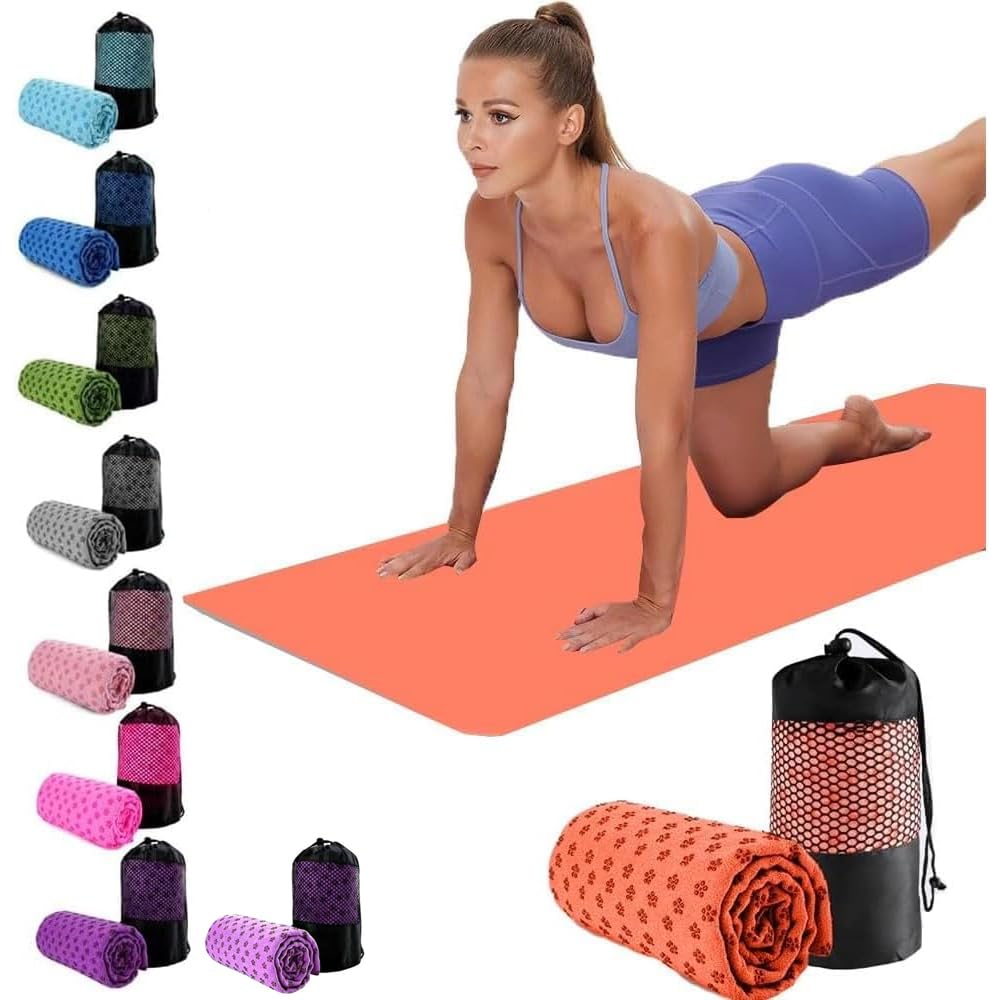 Oaygat Yoga Towel Sweat Absorbent Non-slip Yoga Towel Quick-drying yoga mat cloth Breathable Yoga Mat With Mesh Carrying Bag Orange