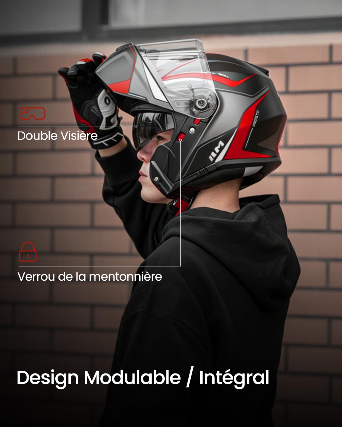 ILM Casque Modulable Moto Homme Femme avec Double Visière Casque Intégral Homologué ECE 22.06 Modèle FF957