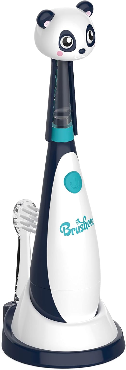 Brusheez Little Toddlers’ Sonic Toothbrush - Safe & Gentle Toothbrush for Ages 1-3 with Built-in, Light-Up 2-Minute Timer, Extra Brush Head, & Storage Base for First-Time Brushers (Parker The Panda)