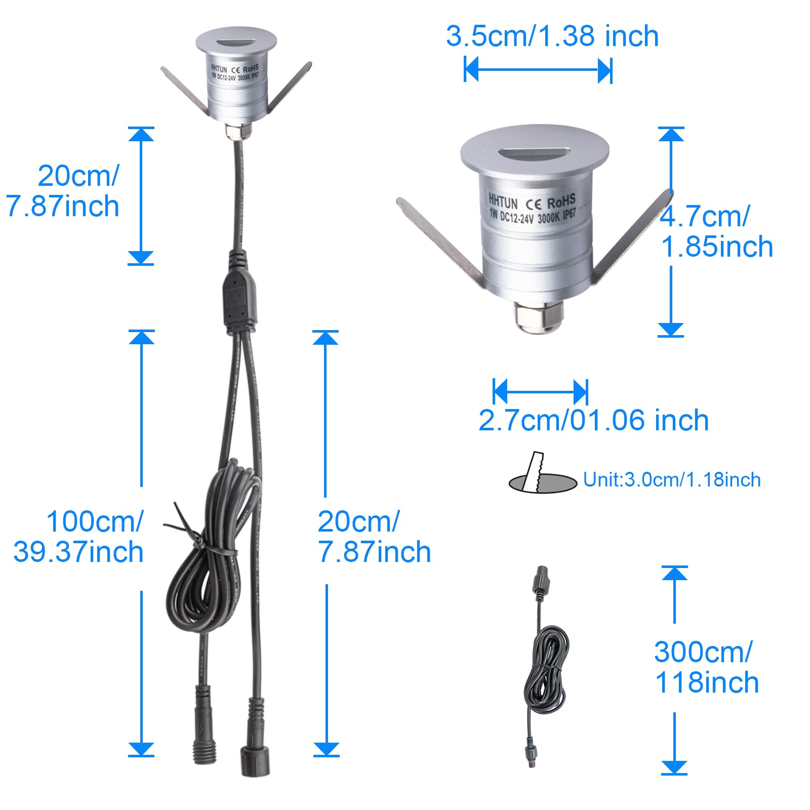 HHTUN 603 LED Step Lights DC12-24V 1W Step Staircase Wall Corner Lights Embedded Installation with Power Supply and Connection Cable Convenient Installation (3000K, 4 Packs)
