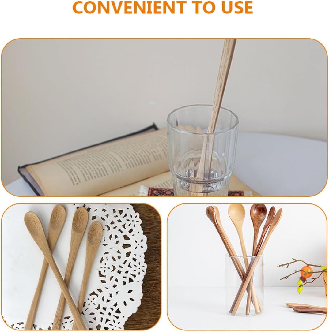 10 Piece Bamboo Long Handle Dessert Spoon Set for Tea and Desserts