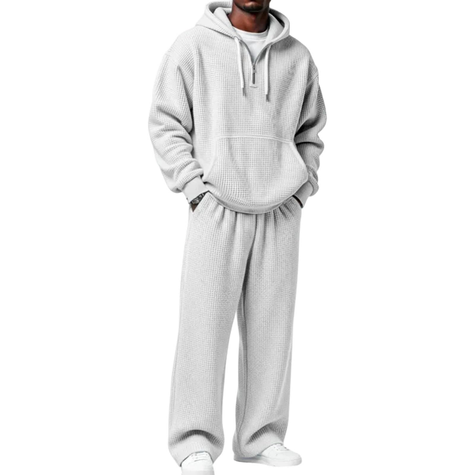 Générique Zestaw męski 2-częściowy bawełniany dres joggingowy wysoka niska bluza spodnie wygodne kieszenie piaskowy weekend jesień nowoczesny elastyczny miękki A11